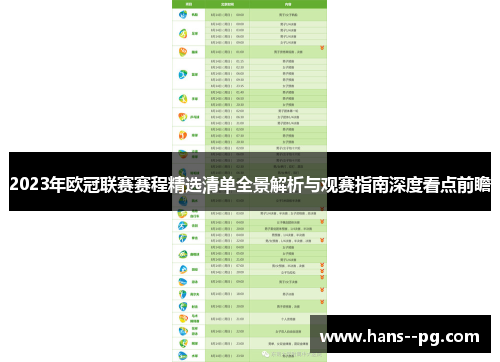 2023年欧冠联赛赛程精选清单全景解析与观赛指南深度看点前瞻