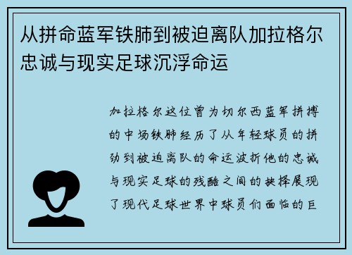 从拼命蓝军铁肺到被迫离队加拉格尔忠诚与现实足球沉浮命运 从拼命蓝军铁肺到被迫离队加拉格尔忠诚与现实足球沉浮命运
